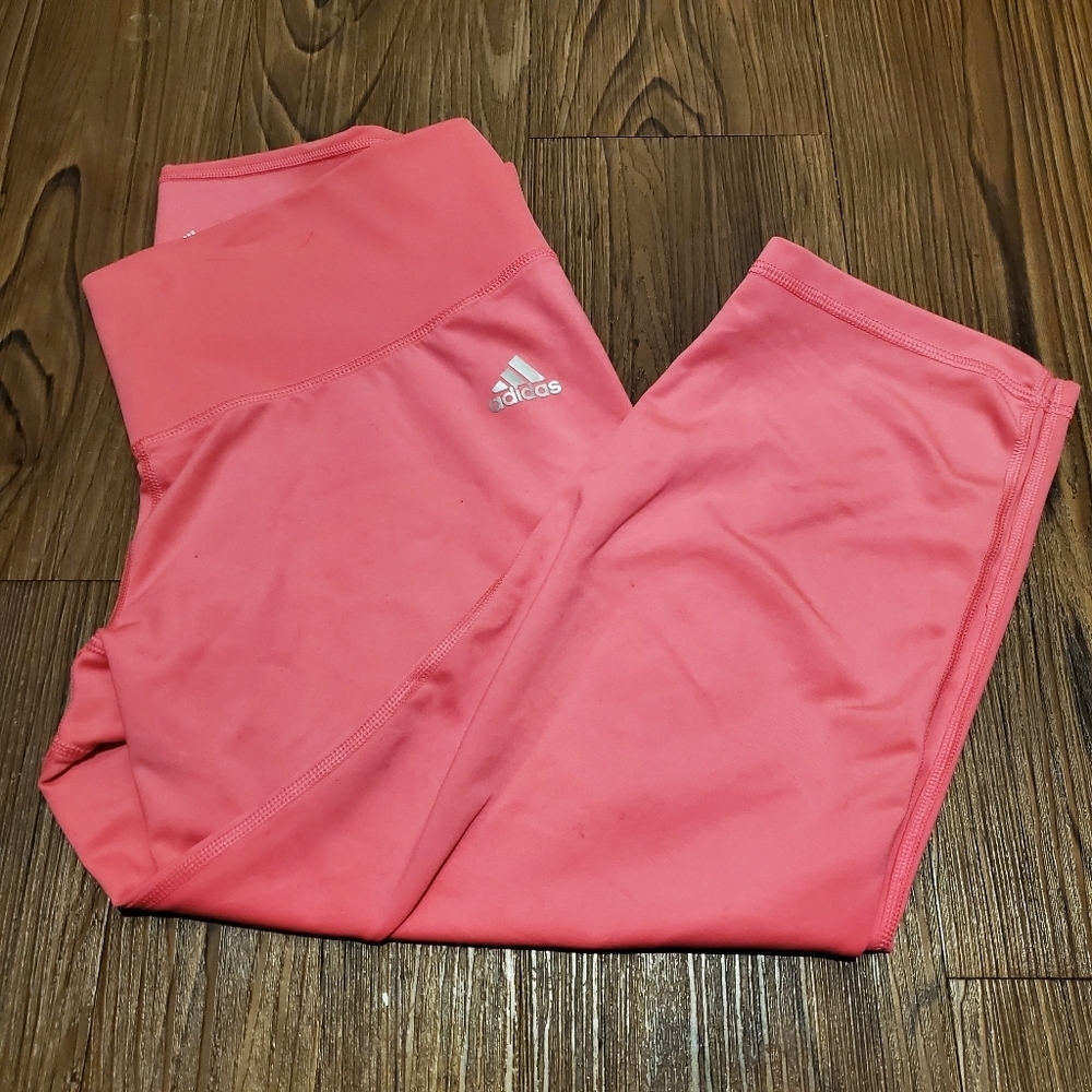 Adidas Bubble Gum Pink Leggings Performance Seamless Capris Gym Yoga Active Pant